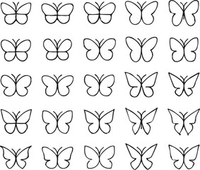 Collection of Delicate Line Art Butterfly Silhouettes for Design Projects	