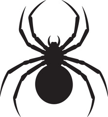 Spider Silhouette Hanging on Web  Black Insect Vector on White Background