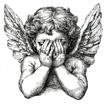 Tatuaje de angelito tapandose los ojos