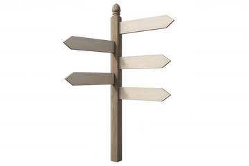 Wooden signpost pointing directions, offering choice, decision, guidance, options, and future path with blank arrow panels