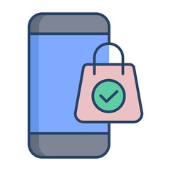 mobile shop linear color icon design
