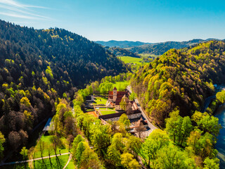 Medieval monastery Cerveny Klastor near Peak Tri Koruny or Trzy Korony in Pieniny National park in Slovakia and Poland © Zedspider