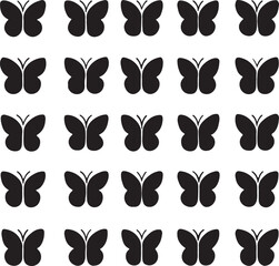 A Pattern of Black Butterflies Fluttering in Flight on a White Background	