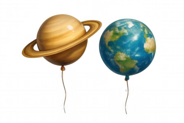 Planet balloons floating, representing earth and saturn for astronomy, education, or environmental concepts