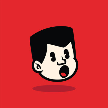 Cartoon boy face vector with surprised expression. Bold outline, flat design, modern mascot style. Perfect for avatar, sticker, emoji, branding, and digital illustration. EPS vector file
