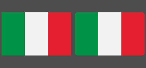 Fototapeta premium Flag of Italy. Flag icon. Standard colours. wave flag Standard sizes. Rectangular flag. Computer illustration. Italian flag in round and heart shape. Vector illustration.