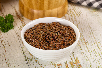 Brown flax seeds in the bowl