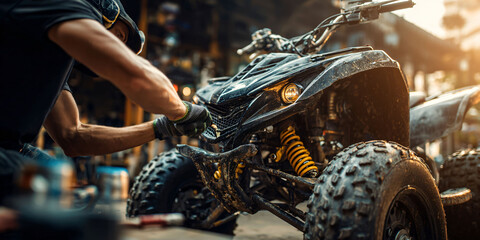 Mechanic Inspecting ATV Quad Bike