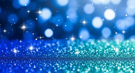 Sparkling blue glitter background with bokeh lights for holiday celebrations