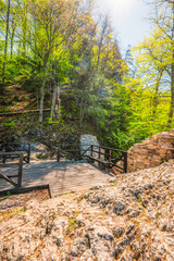 Hiking to Peak Tri Koruny or Trzy Korony during day. Pieniny National park in Poland. Pieniny Castle