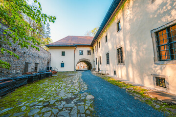 Medieval monastery Cerveny Klastor near Peak Tri Koruny or Trzy Korony in Pieniny National park in Slovakia and Poland © Zedspider