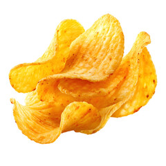 Crispy potato chips isolated on transparent background for snack advertising