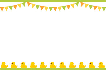 アヒルのかわいいフレームイラスト（グリーン） © Mina3