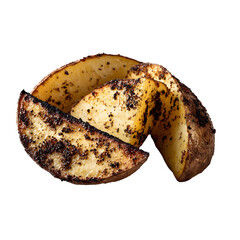 Roasted potato wedges with herbs and spices on transparent background