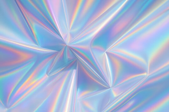 Iridescent abstract background with soft pastel light reflections on crumpled glossy surface in holographic style. Ai generative. Ai generative