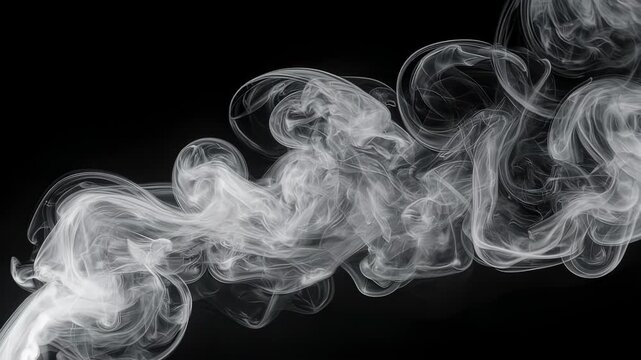 Abstract image of translucent white smoke swirls against a stark, solid black background
