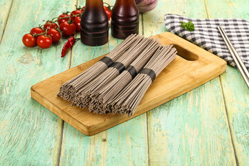 Raw dry bukwheat soba noodles