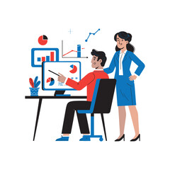 Business Team Analyzing Data and Charts on Computer in Office