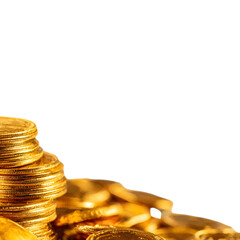 Pile of golden coins with transparent background