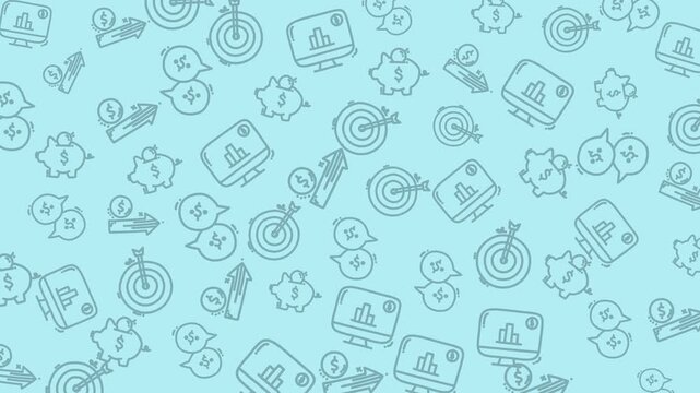 Light blue pattern featuring business and money objects. Ideal for financial presentations, website backgrounds, and corporate designs.