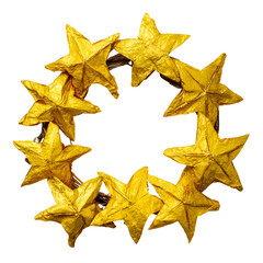 Golden star wreath with transparent background