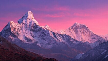 Majestic snow-capped Himalayan peaks at sunrise, vibrant colors