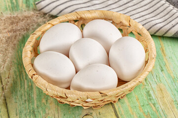 Raw white uncooked chicken eggs