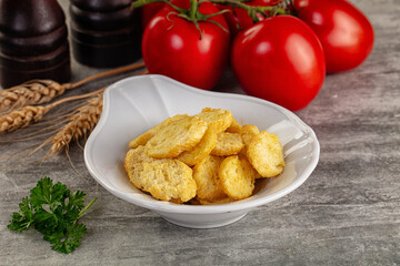 Crunchy croutons heap - roasted bread