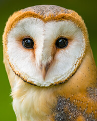 Barn owl. Tyto alba headshot close up. Majestic barn owl portrait.