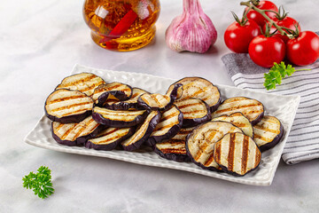 Tasty grilled eggplant round slices