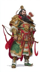 Obraz premium Illustration of a warrior in traditional Chinese armor holding a bow and arrow