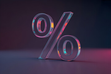 Futuristic Glass Percentage Symbol &ndash; 3D Render with Vibrant Colors