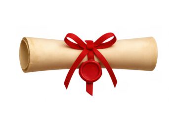 Diploma scroll red ribbon and wax seal