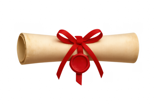 Diploma scroll red ribbon and wax seal