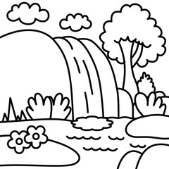 landscape with trees and clouds line art