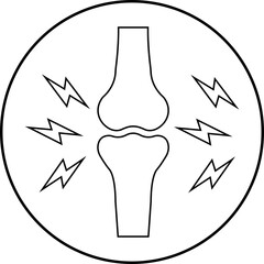 Joint inflammation icon. Arthritis pain medical symbol, bone ache health care sign, knee injury problem illustration, orthopedic disease outline vector design isolated on transparent background.