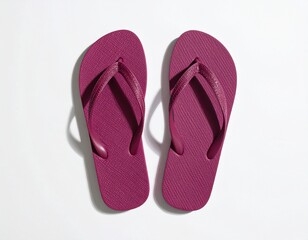 Vibrant magenta flip-flops neatly arranged on a clean white background, evoking summer and leisure.