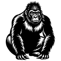Obraz premium Black and white silhouette of a gorilla sitting primate