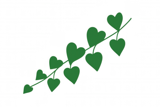 Heart shaped leaves growing on a curved vine, representing love, nature, and organic connection