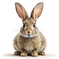 Obraz premium Cute brown rabbit with long ears on white background