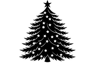 Obraz premium Black silhouette of a Christmas tree with stars white