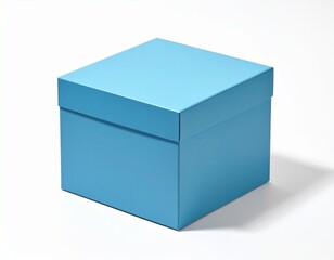 Simple closed light blue square gift box on a white background, ready for a surprise.