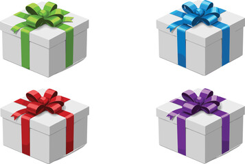 Gift box with ribbon, colorful present packaging, celebration concept, holiday surprise, festive decoration, birthday gift, isolated white background