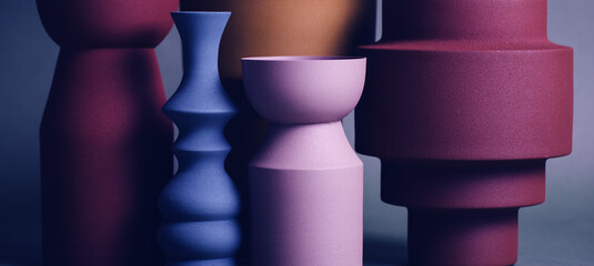Artistic geometric vases with matte colors.  