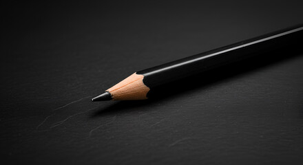 Sharp black pencil resting on a dark textured surface for creative works
