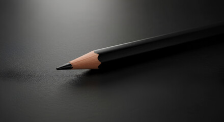 Sleek black pencil on a minimalist dark background in a studio setting
