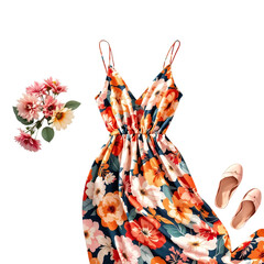 Floral dress with flowers and pink shoes for a vibrant spring style statement, perfect for fashion blogs and spring promotions