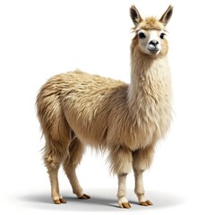 Fototapeta premium Standing Tan Llama with Detailed Fur on White alpaca
