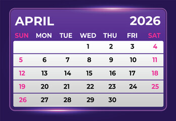 April 2026 Digital Calendar with Glow © Huq