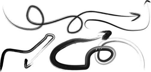 Hand drawn arrows collection pointing different directions on white background